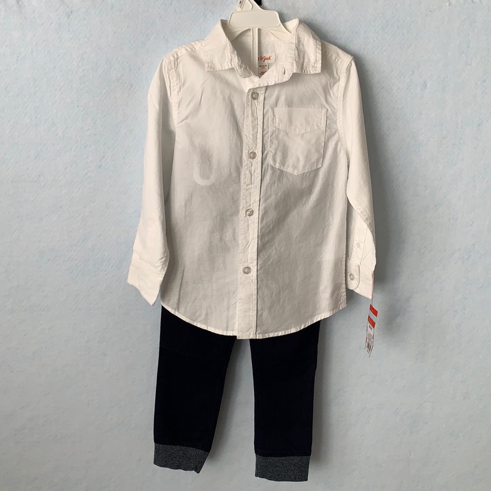 White button down long sleeve shirt & Blue Joggers